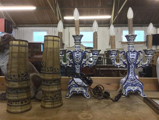 Pair French faience candelabra